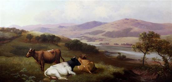 Continental School Cattle in an extensive landscape, 18 x 35.5in.